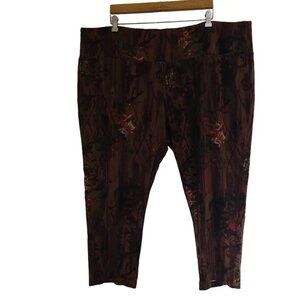 Slim-sation 3X Leggings Lounge Pants Brown Floral Bird Print Plus Size
